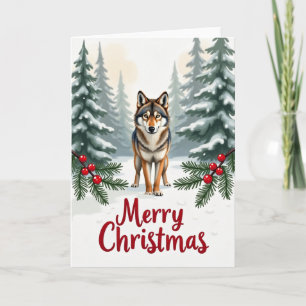 Varg i Snö God jul Card-skogscen Kort