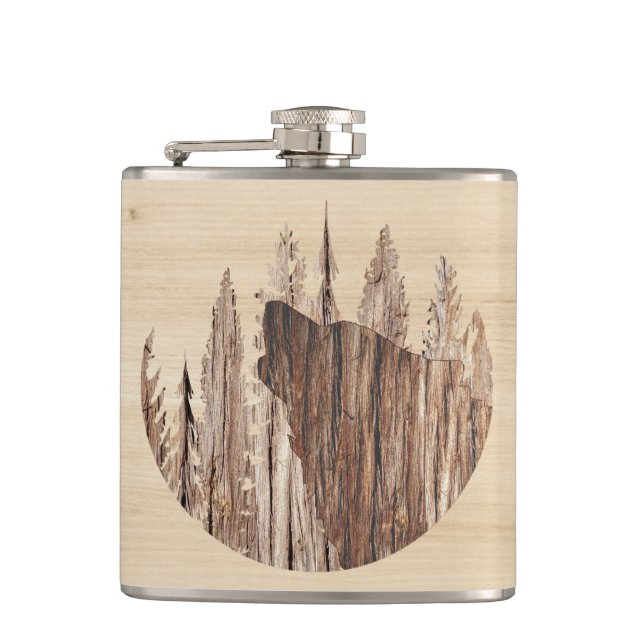 Varg i texturerat trä fickplunta (Framsidan)