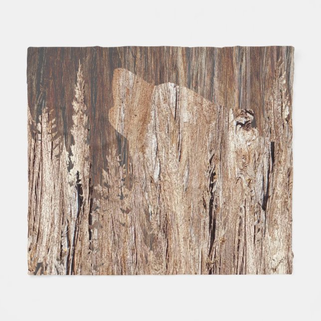 Varg i texturerat trä fleecefilt (Framsidan (Horisontell))