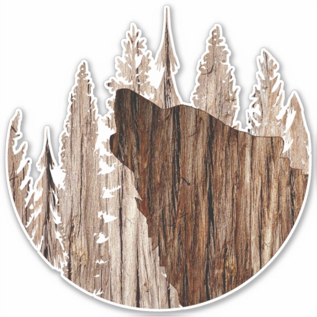 Varg i texturerat trä klistermärken (Framsida)