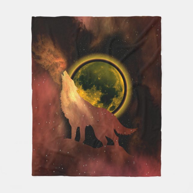 VARG I UTRYMME MÅNE GALAXY FLEECEFILT (Framsidan)