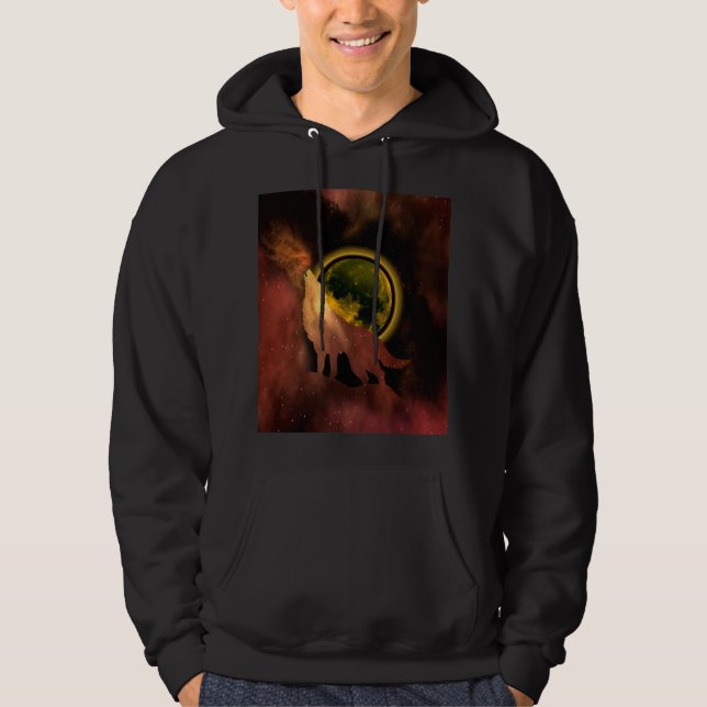 VARG I UTRYMME MÅNE GALAXY HOODIE (Framsida)