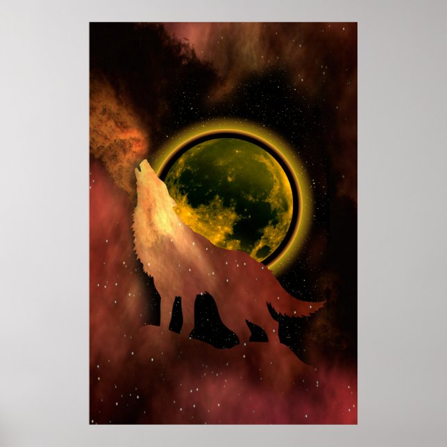 VARG I UTRYMME MÅNE GALAXY POSTER (Framsidan)