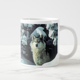Varg i vinter skog styrka jumbo mugg