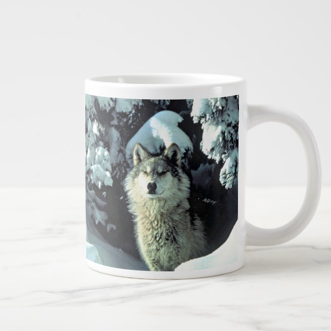 Varg i vinter skog styrka jumbo mugg (Höger)