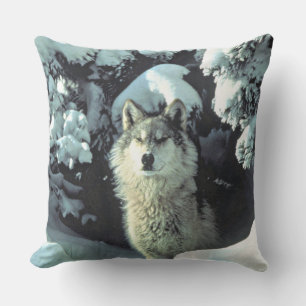 Varg i vinter skog vilda djur design kudde