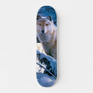 Varg i vinterns skogsmålning mini skateboard bräda 18,5 cm