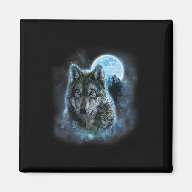 Varg Isig Måne Galaxy Hunting Ground Grått Vargar  Magnet (Framsidan)