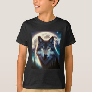 Varg Isig Måne Galaxy Hunting Ground Grått Vargar T Shirt