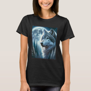 Varg Isig Måne Galaxy Hunting Ground Grått Vargar T Shirt