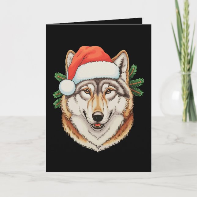 Varg Jul Xmas Tomte Hatt Djur Högtid Kort (Framsida)