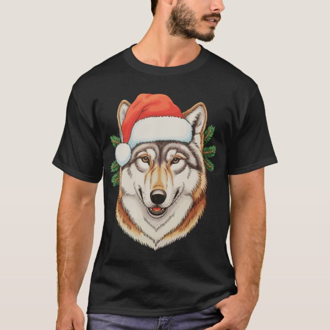 Varg Jul Xmas Tomte Hatt Djur Högtid T Shirt (Framsida)
