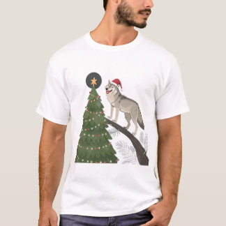 Varg Julfusk Julafton träd Wearing Santa Hat T Shirt