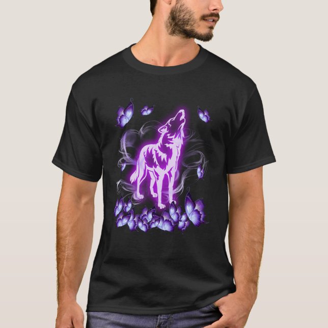 Varg magisk lila fjäril varg t shirt (Framsida)