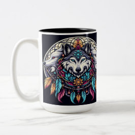 Varg Mandala med Vibrant Färg och Dreamcatcher Två-Tonad Mugg