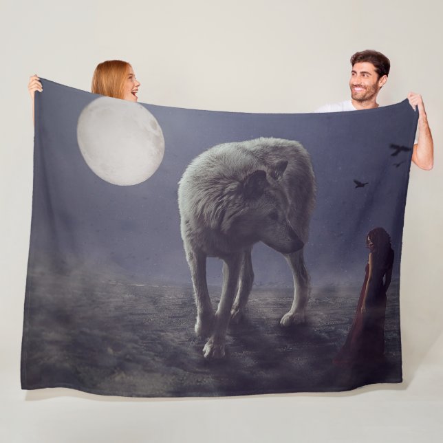 VARG MÅNE FANTASY FLEECEFILT (På plats)