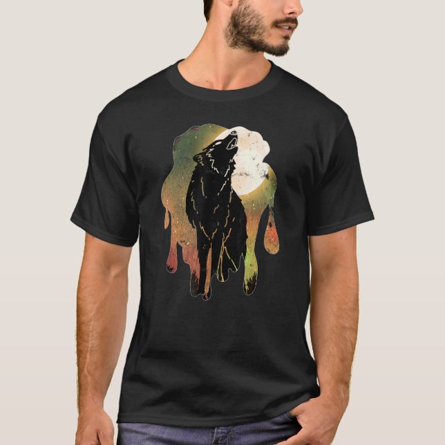 Varg Måne Howling 1 T Shirt (Framsida)