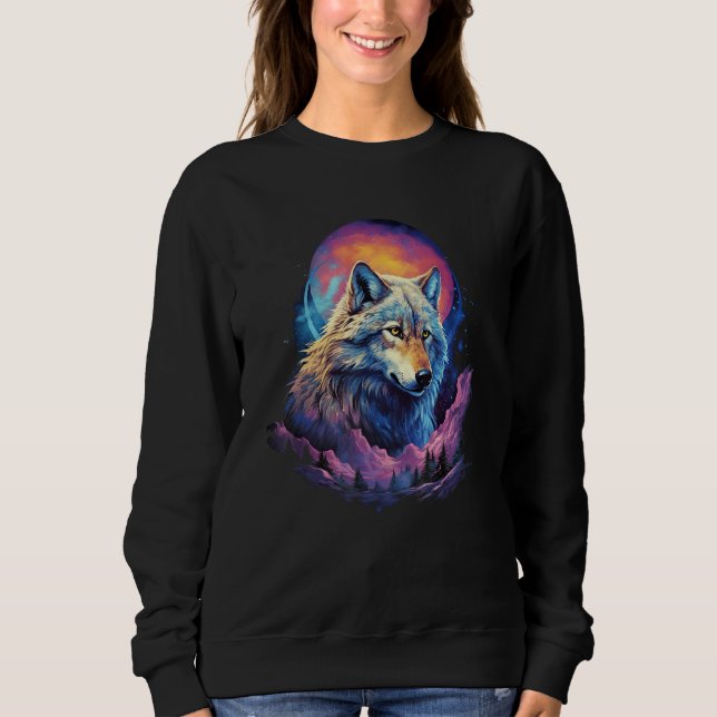 Varg Måne Howling Lone Funny Wolves pack med varga T Shirt (Framsida)
