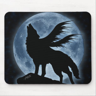 Varg & måne (med stjärnor) Mousepad Musmatta