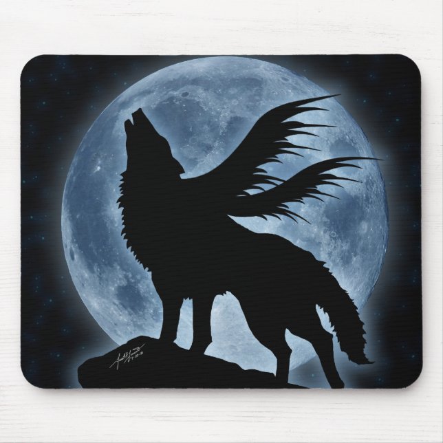 Varg & måne (med stjärnor) Mousepad Musmatta (Framsidan)