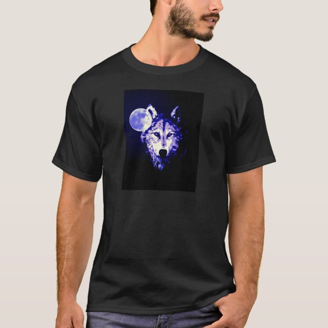 Varg & Måne Mörk blått nattsamling Tee Shirt (Framsida)