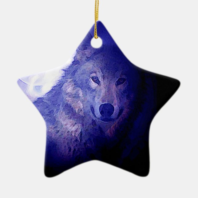 Varg, Måne och blå natt Julgransprydnad Keramik (Framsidan)