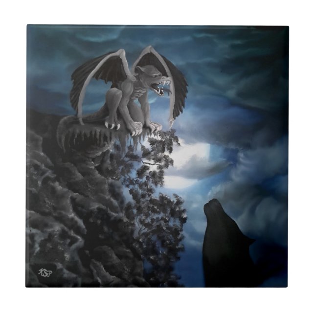 Varg Måne - Varg med Golem Kakelplatta (Framsidan)