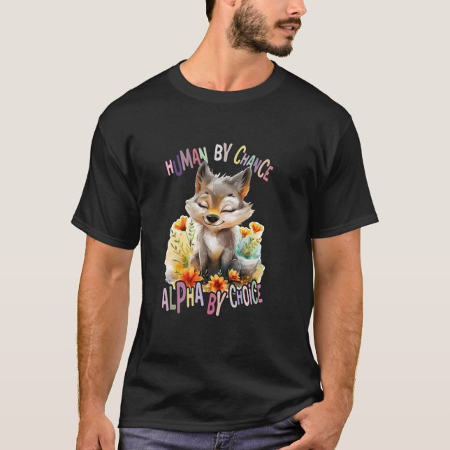 varg med blommor, söta vargar, måne alfa, efter t shirt (Framsida)