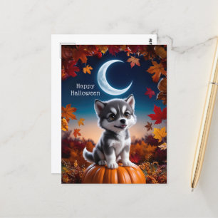 Varg med Crescent Måne Halloween Art Vykort