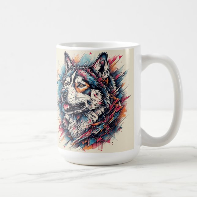 Varg med geometriska element och livfulla färger kaffemugg (Höger)