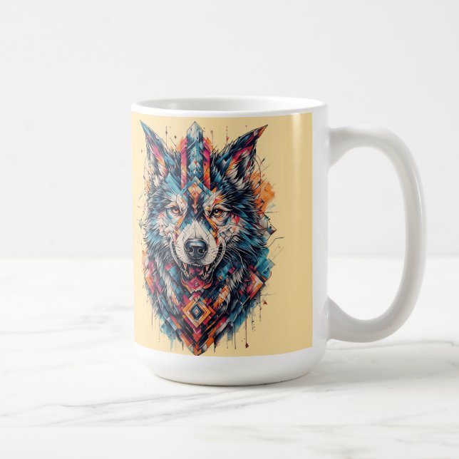 Varg med geometriska element och livfulla färger kaffemugg (Höger)