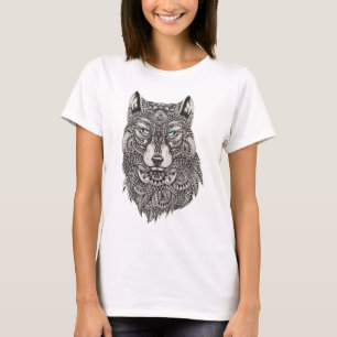 Varg med Grönt Ögon detaljerad illustration T Shirt