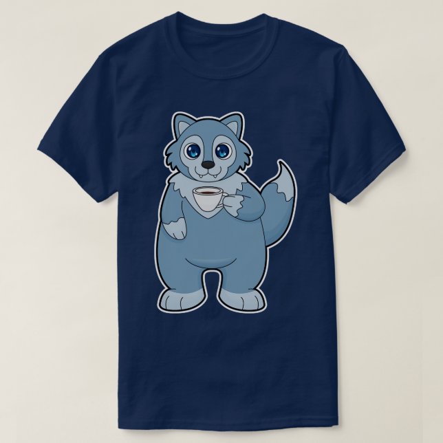 Varg med Kopp i kaffe T Shirt (Design framsida)