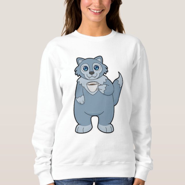 Varg med Kopp i kaffe T Shirt (Framsida)