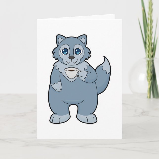 Varg med kopp kaffe kort (Framsida)