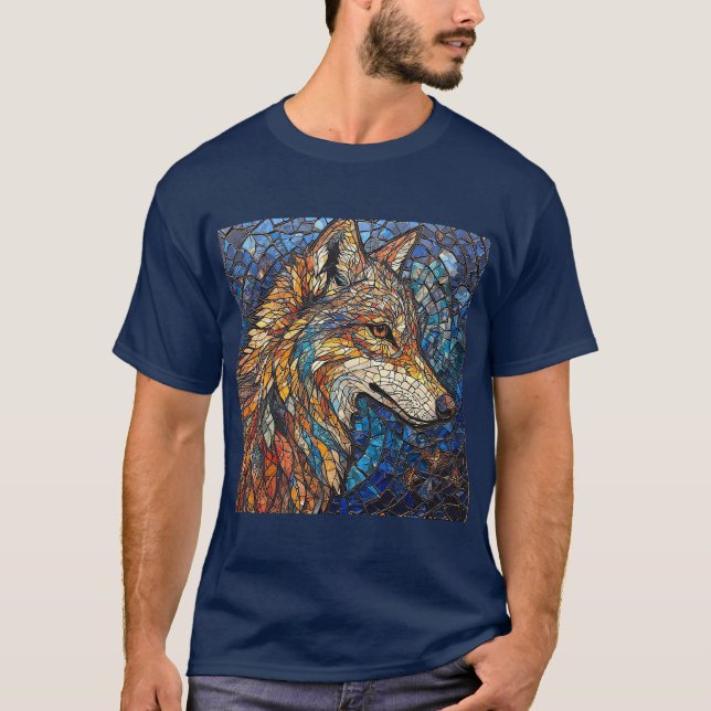 Varg med livfulla färgglada glasbitar t shirt (Framsida)