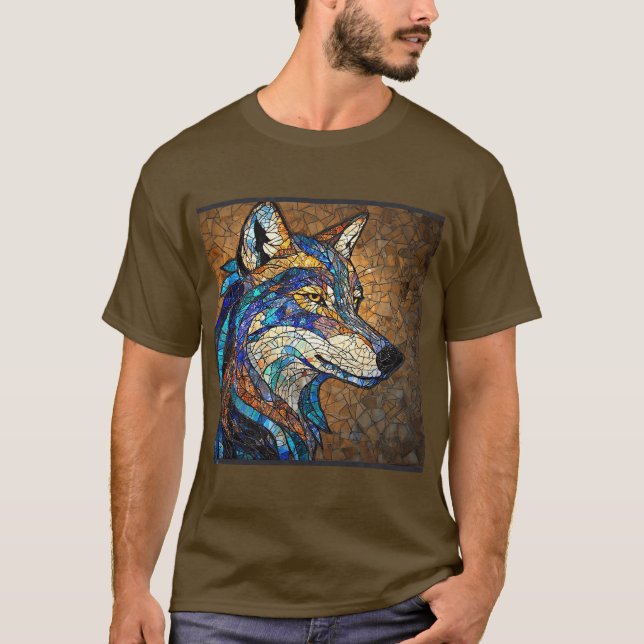 Varg med livfulla färgglada glasbitar t shirt (Framsida)