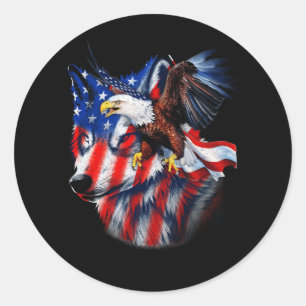 Varg med Örn American Flagga Independence Da Runt Klistermärke