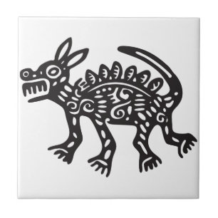 Varg, mexikansk hieroglyf(Maya) Kakelplatta
