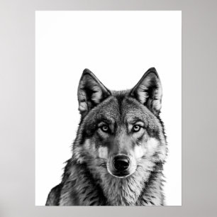 Varg Modern Porträtt svartvit Poster