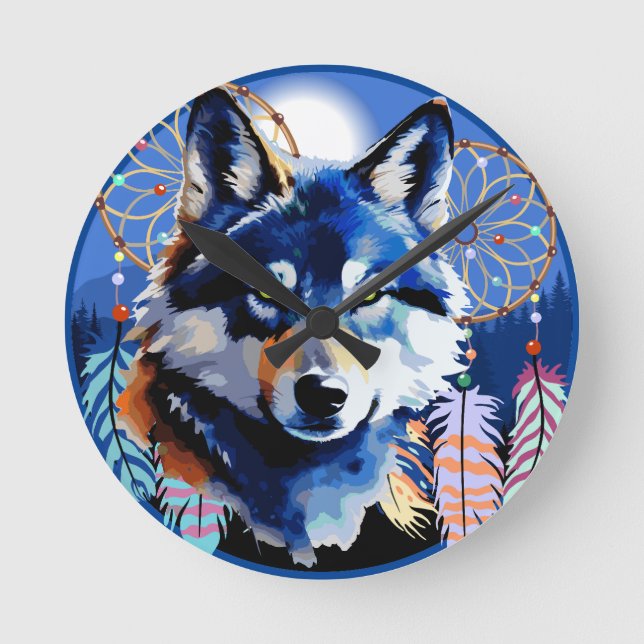 Varg Native Animal Spirit Rund Klocka (Framsida)