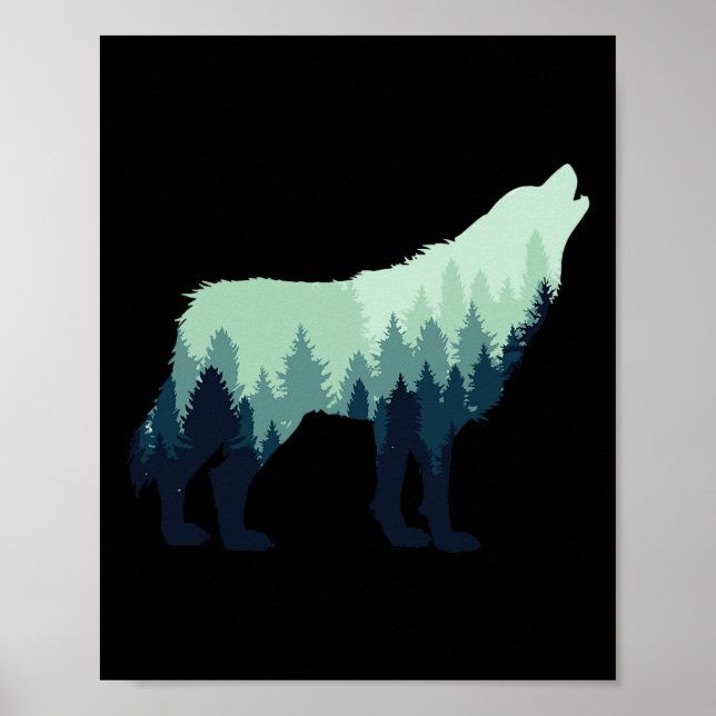 Varg Natur Utomhus Skogs Camping Vandring Present  Poster (Framsidan)
