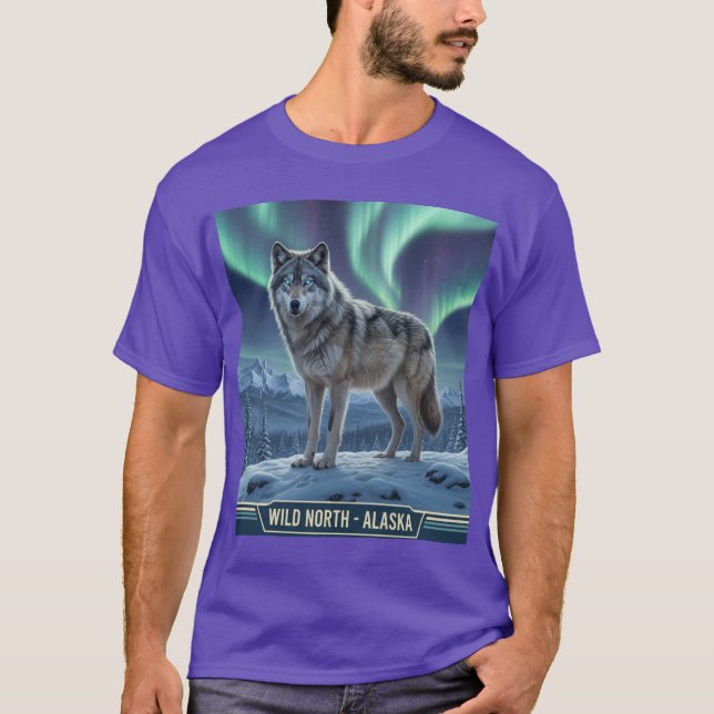 🌌 Varg ❄️ | Norra Ljus Wildlife Art T Shirt (Framsida)