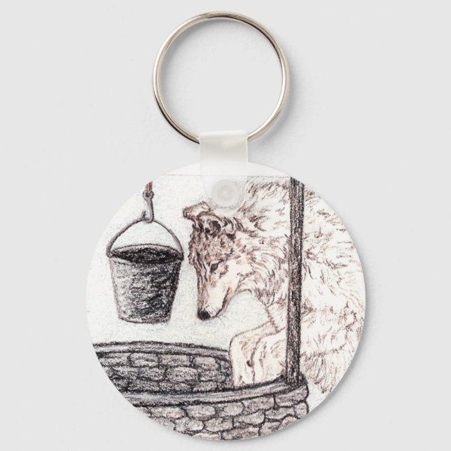 Varg-nyckelkedja i brunnen nyckelring (Framsida)