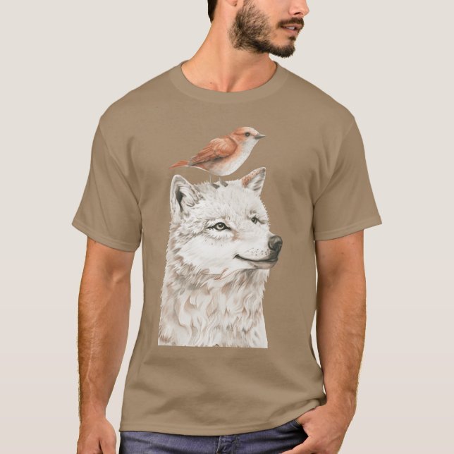 Varg och fågelvän t shirt (Framsida)