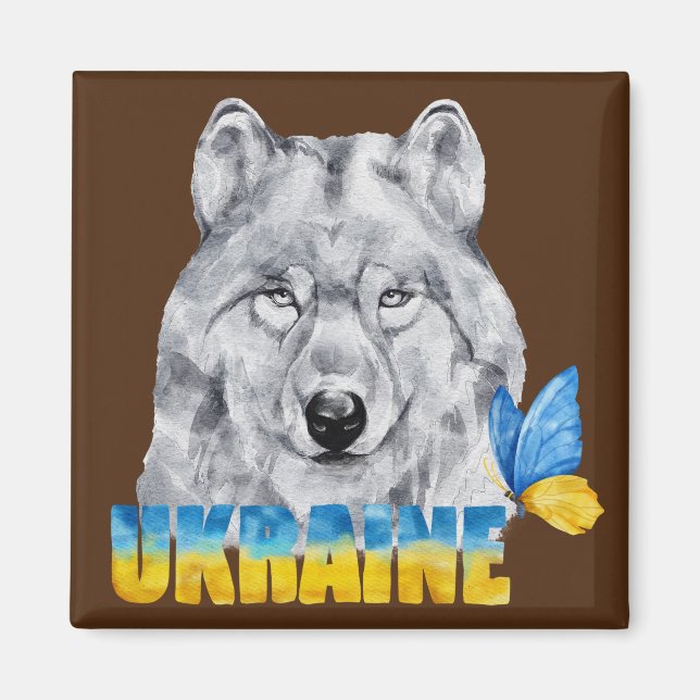 Varg och fjäril för vackert Watercolor Ukraina Magnet (Framsidan)