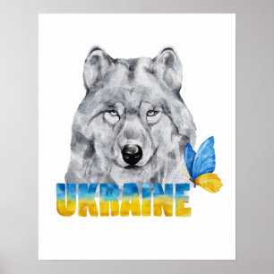Varg och fjäril för vackert Watercolor Ukraina Poster