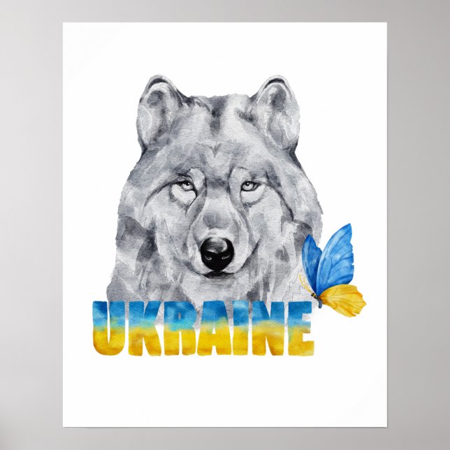 Varg och fjäril för vackert Watercolor Ukraina Poster (Framsidan)