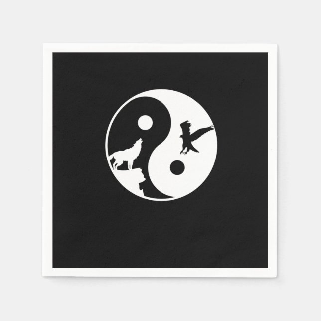 Varg och gula Yin Yang Symbol Harmony Meditation Pappersservett (Framsidan)