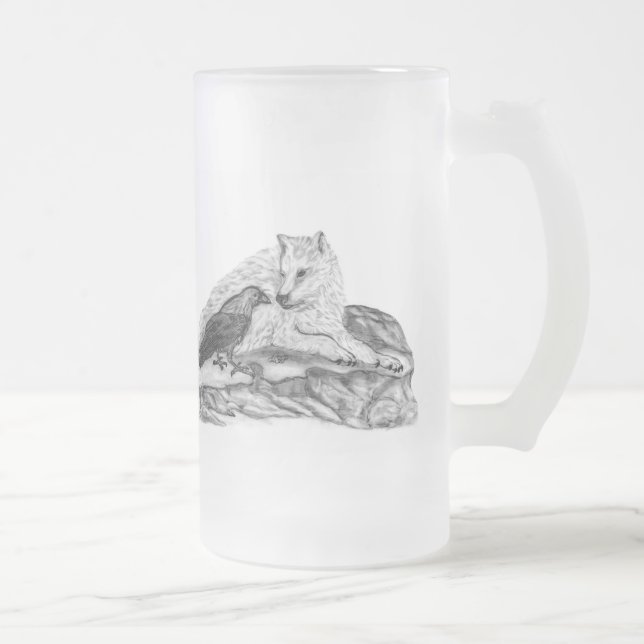 Varg- och korvmönster - svart och vit design frostat ölglas (Höger)